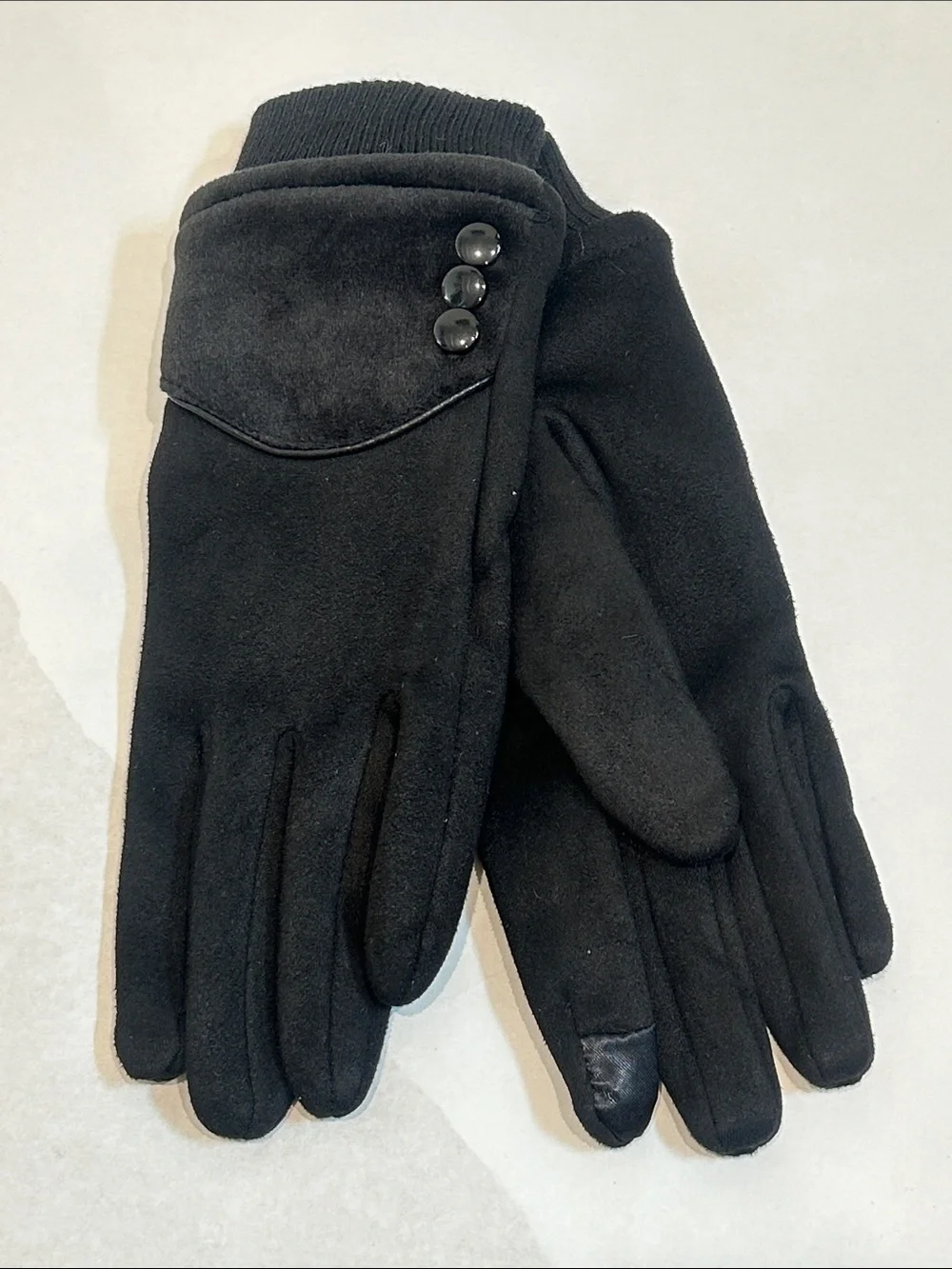 Black Women's Button Accent touch screen texting finger Winter Gloves medium new